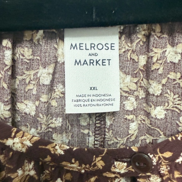 Melrose and Market Puff Sleeve Babydoll  dress Brown Floral Pockets Sz XXL - Picture 6 of 11